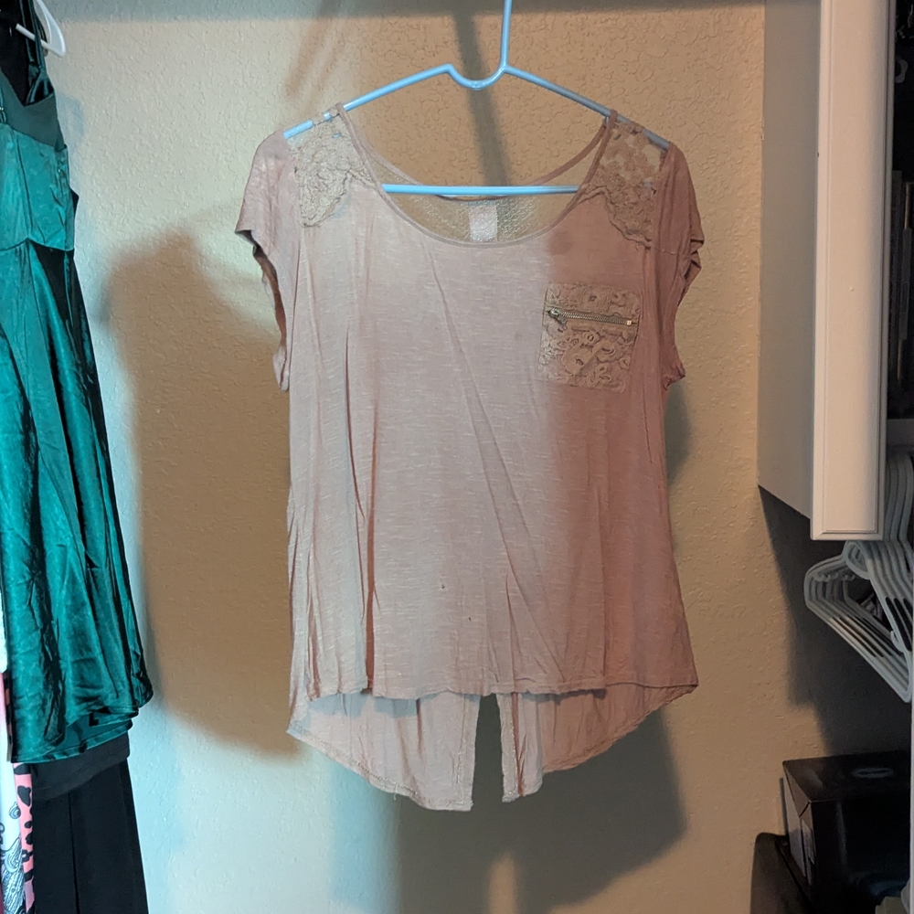 Women's Beige Lace Accent Top